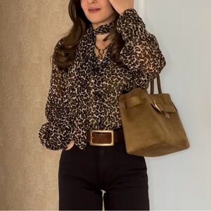 NICHOLAS Animal Print Silk Tie Neck Top size 2